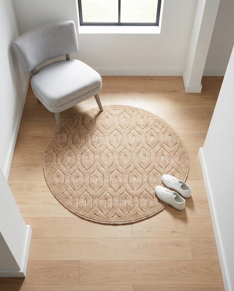 Garden Lattice Charm Collection Area Rug - Arbor (Beige) Round Beige  lifestyle 51
