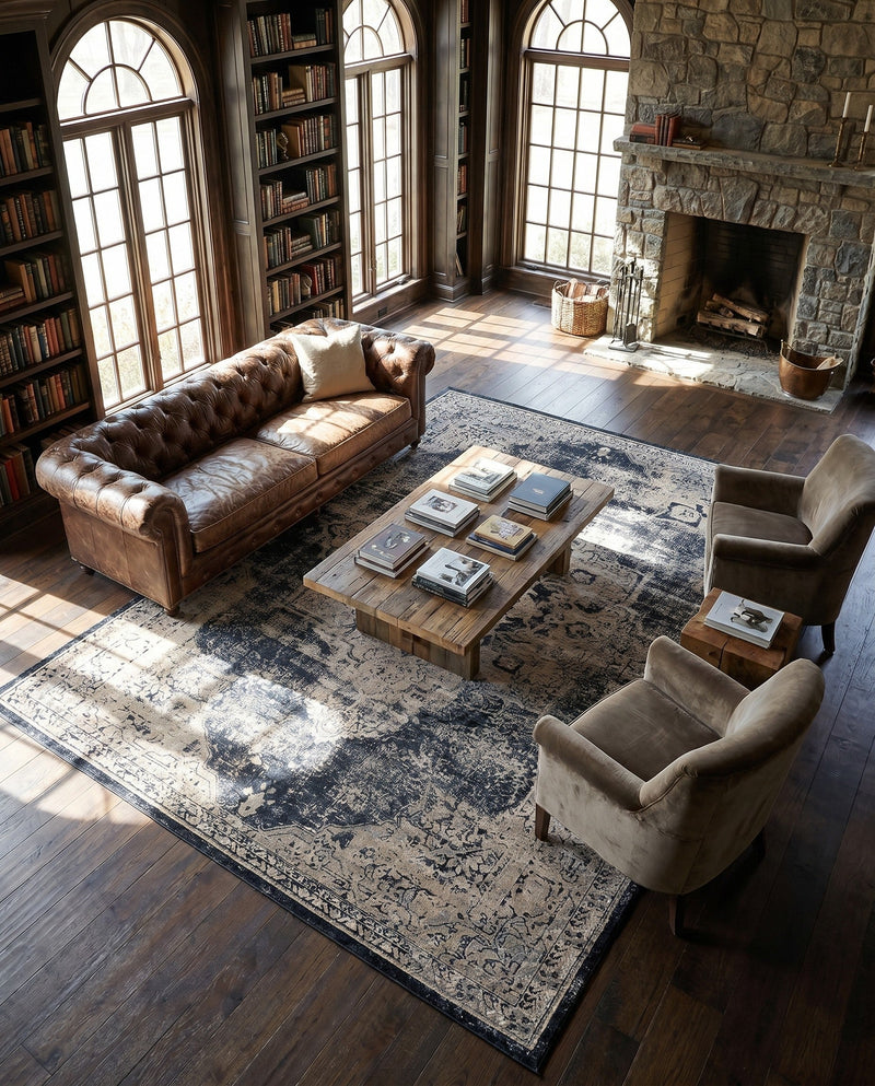 Coastal Manor Collection Area Rug -  Pelican Rectangle Navy Blue  lifestyle 53