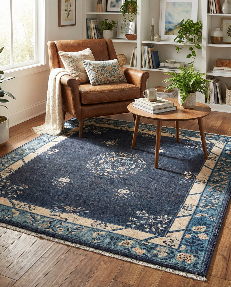 Bazaar Chic Collection Area Rug -  Ouarzazate Square Navy Blue  lifestyle 47
