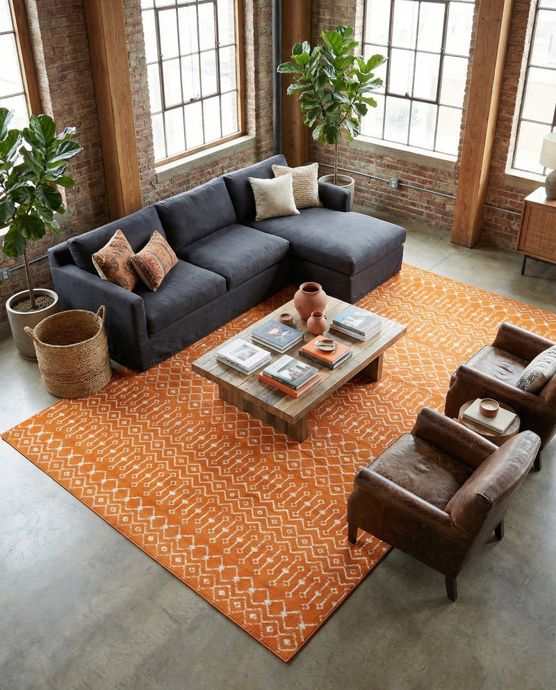 Marrakech Lattice Collection Area Rug - Medina (Orange) Rectangle Orange  lifestyle 8