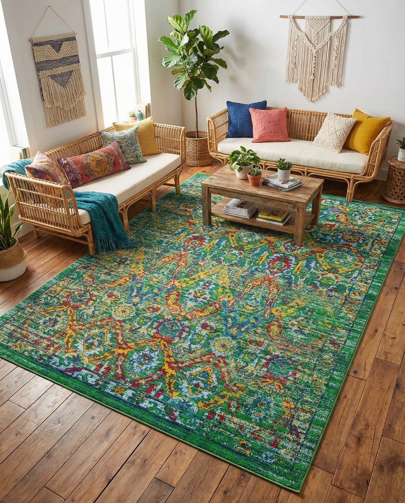 Caribbean Cove Collection Area Rug -  Dominica Rectangle Green  lifestyle 16