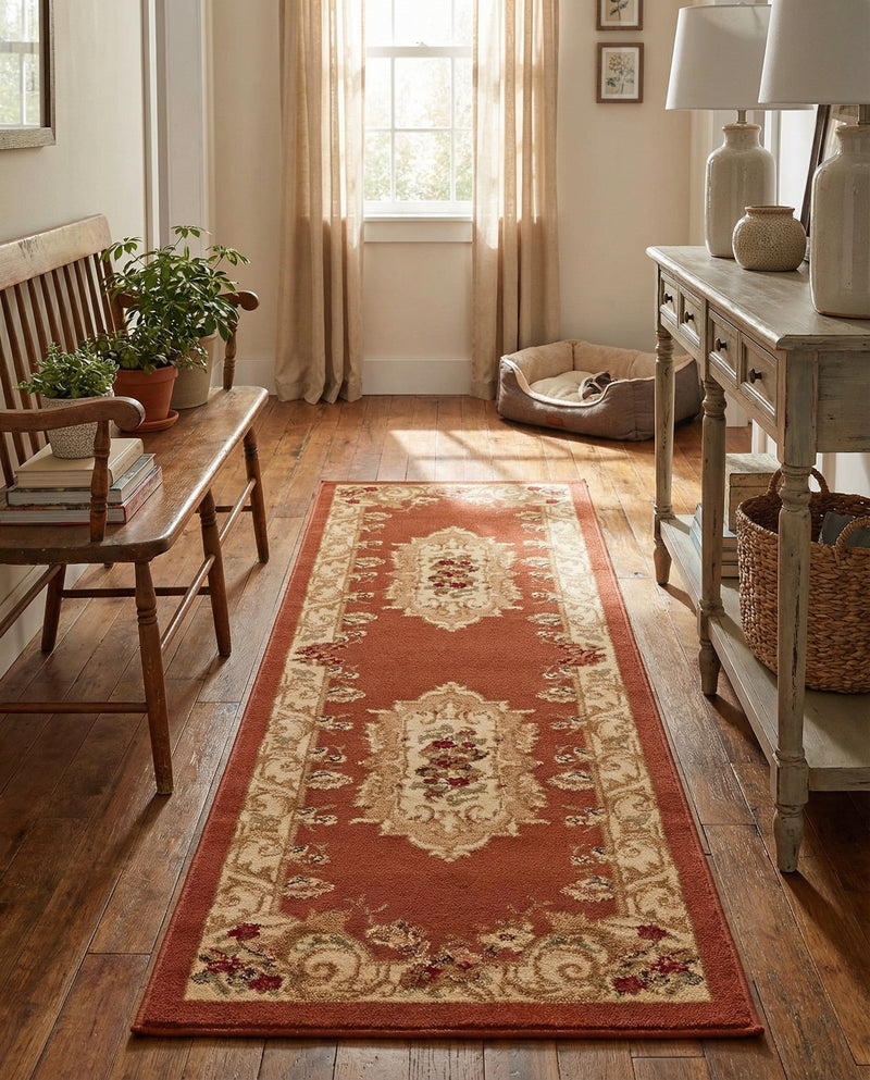 Versailles Elegance Collection Area Rug -  Louveciennes (Brick Red) Runner Brick Red  lifestyle 38