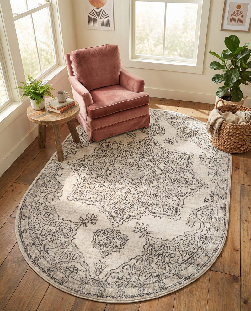 Mykonos Manor Collection Area Rug -  Tinos (Ivory) Oval Ivory  lifestyle 31
