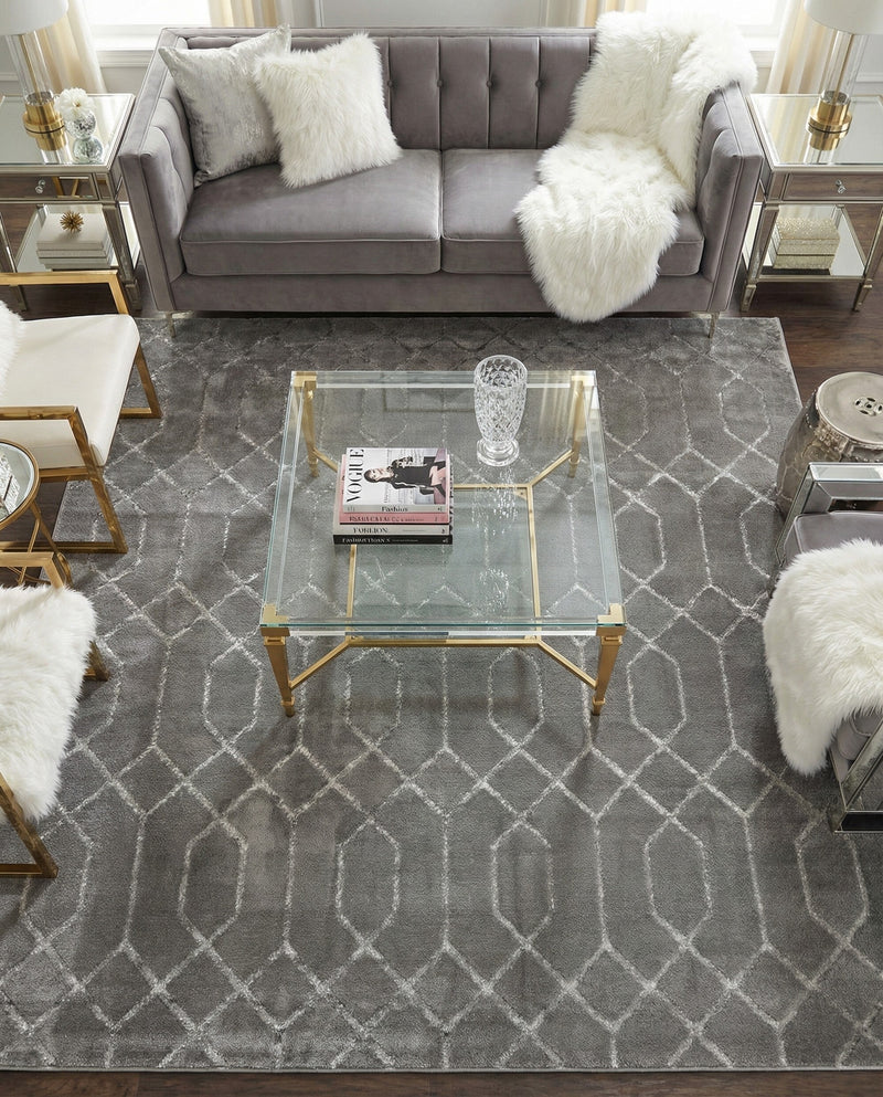Hollywood Luxe Collection Area Rug - Sunset (Gray Silver) Square Gray Silver  lifestyle 59