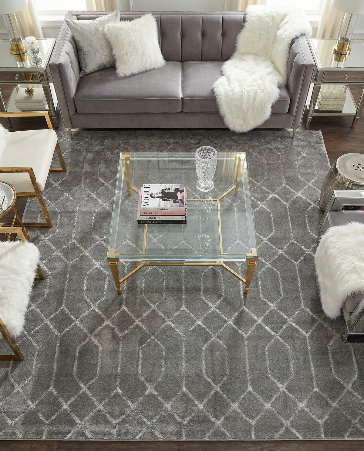 Hollywood Luxe Collection Area Rug - Sunset Square Gray Silver  lifestyle 175
