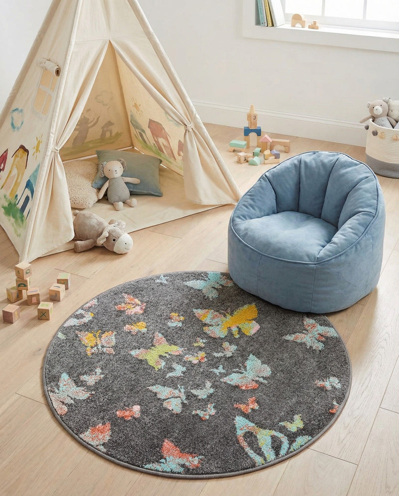 Wonder Tykes Collection Area Rug -  Carnival Round Charcoal Gray  lifestyle 28