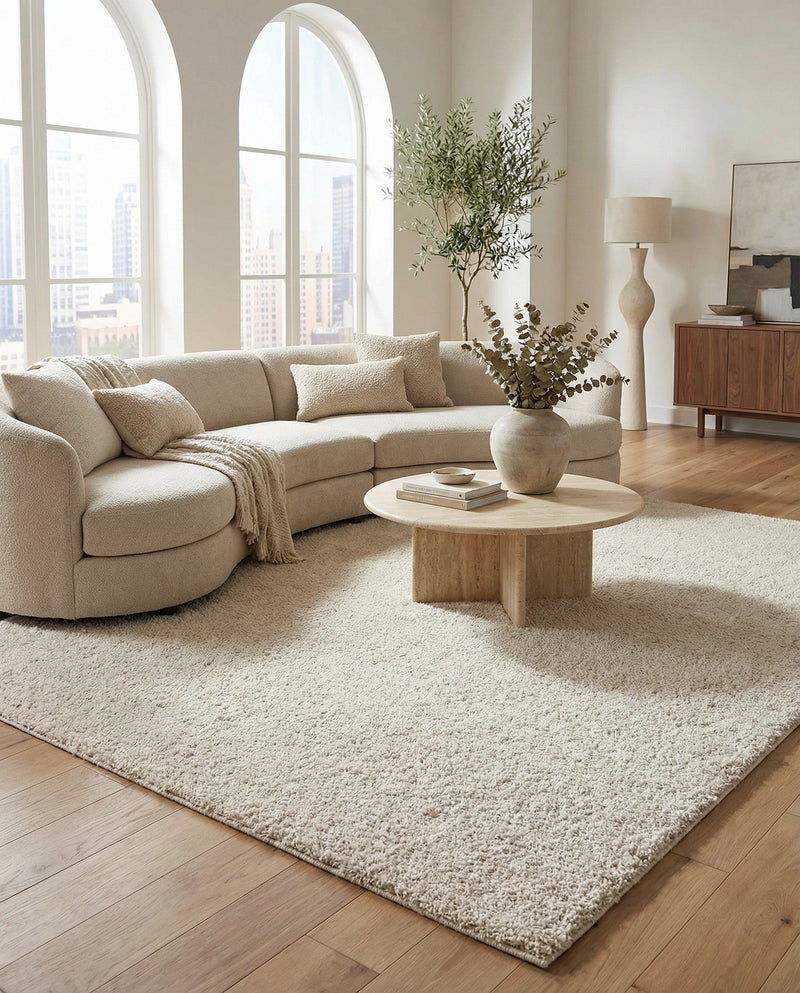 Solid Shag Seaside Collection Area Rug - Azure Cove (Ivory) Rectangle Ivory  lifestyle 25