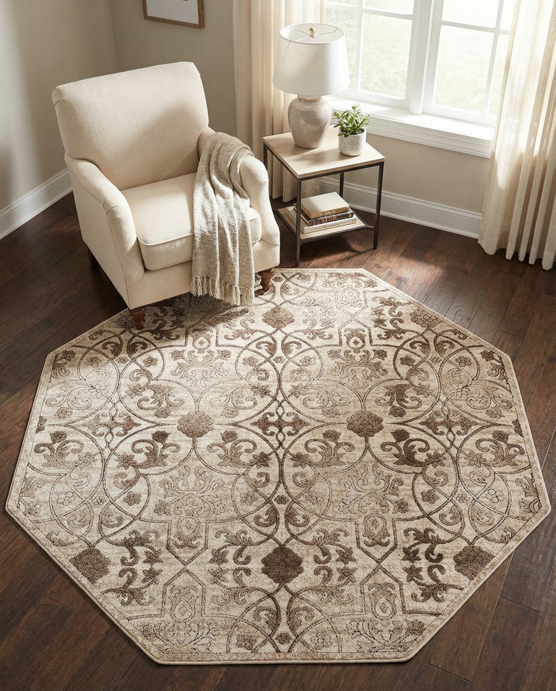 Andes Summit Collection Area Rug -  Merida Octagon Dark Beige  lifestyle 47