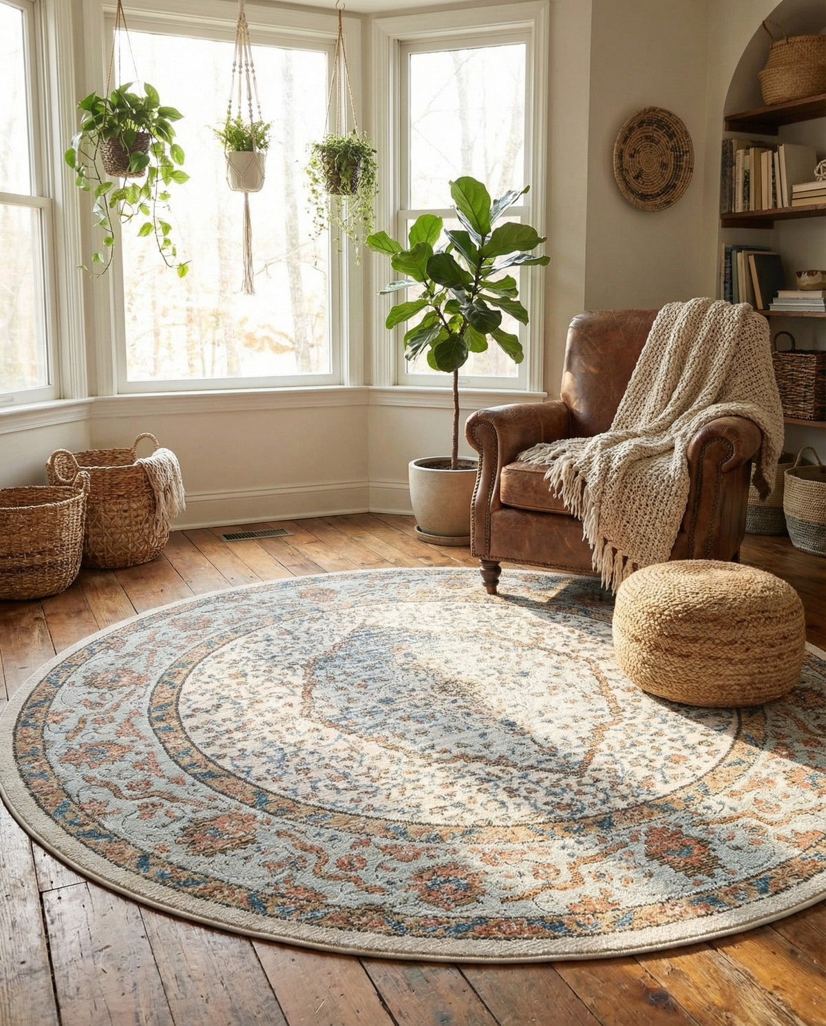 Mykonos Manor Collection Area Rug - Delos Round Ivory  lifestyle 207