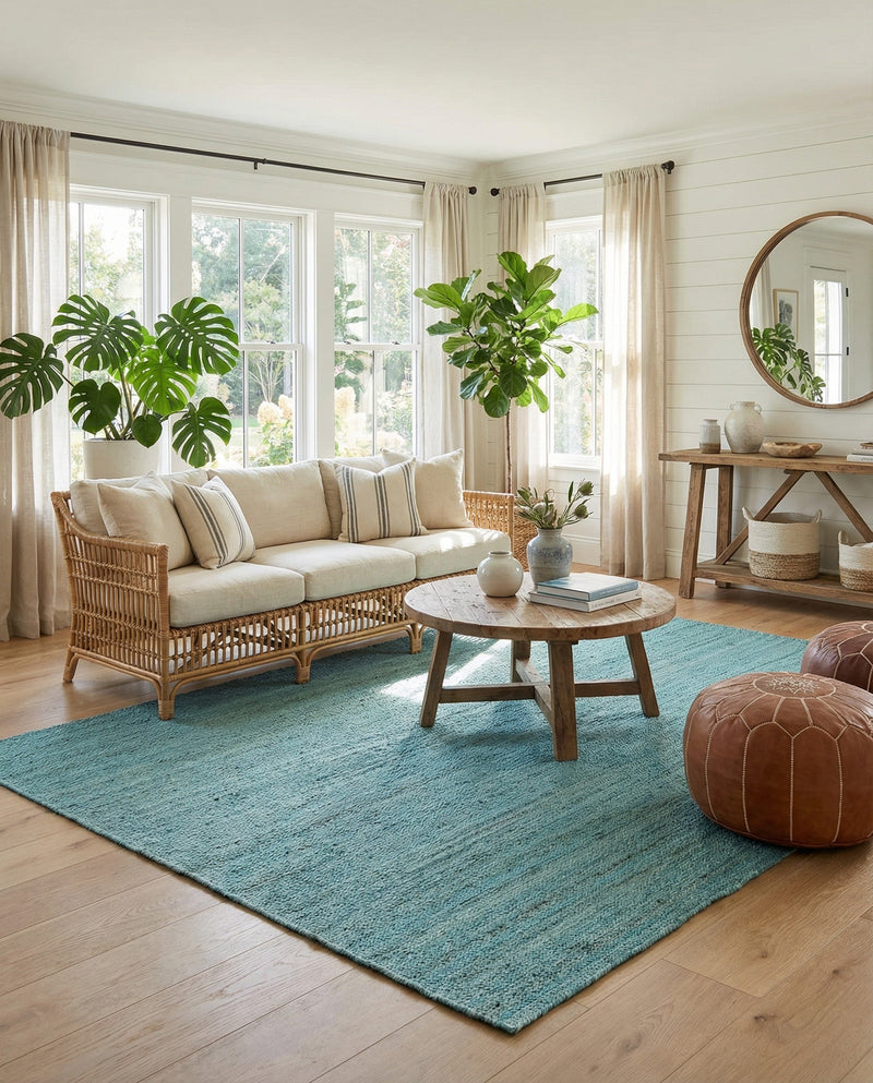 Woven Seaside Jute Collection Area Rug - Savannah (Turquoise) Rectangle Turquoise  lifestyle 15
