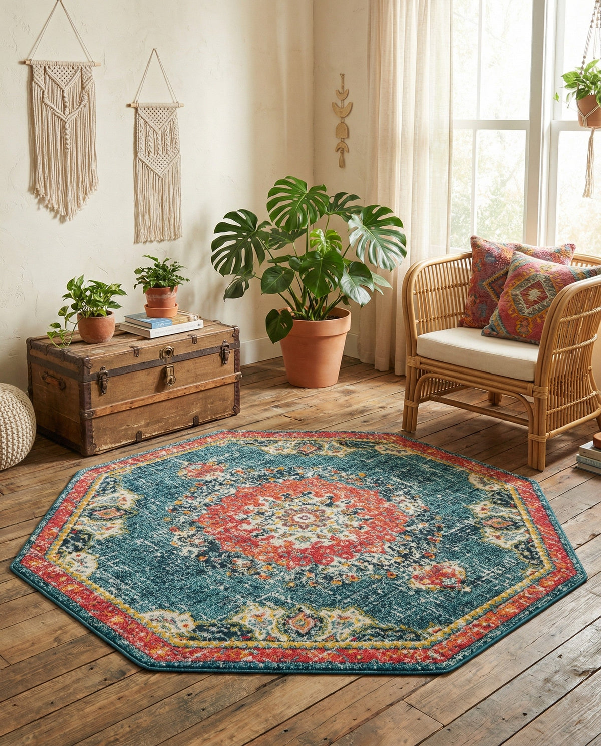 Brighton Terrace Collection Area Rug - Hove (Blue) Octagon Blue  lifestyle 95