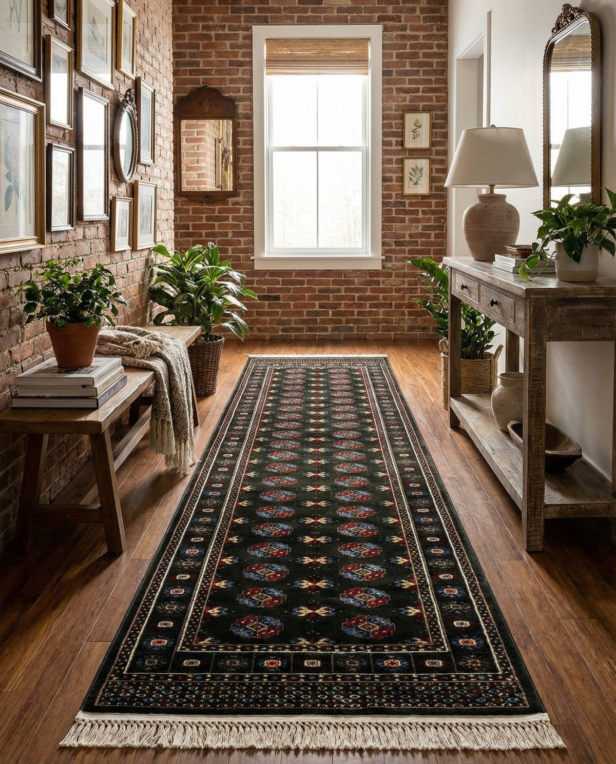 Samarkand Elegance Collection Area Rug -  Margilan (Dark Green) Runner Dark Green  lifestyle 59