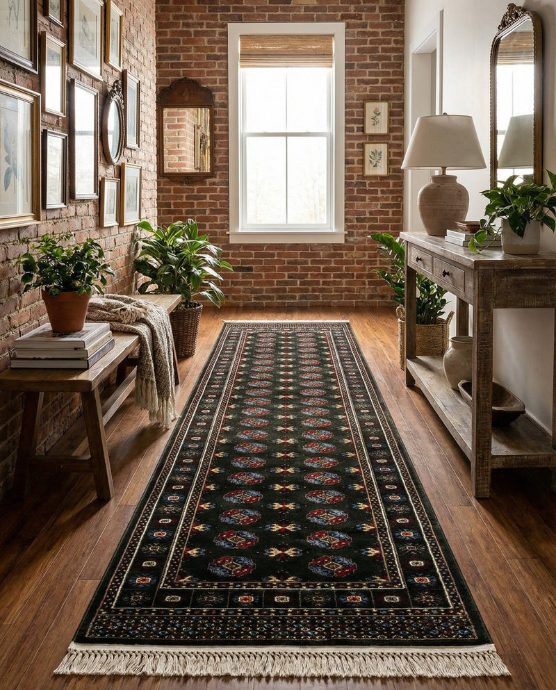 Samarkand Elegance Collection Area Rug -  Margilan (Dark Green) Runner Dark Green  lifestyle 59