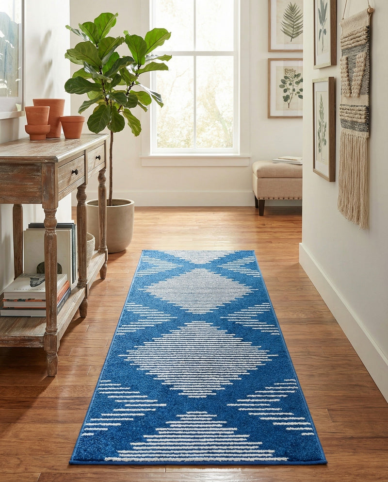 Seychelles Stripes Collection Area Rug - Mahe (Navy Blue) Runner Navy Blue  lifestyle 42