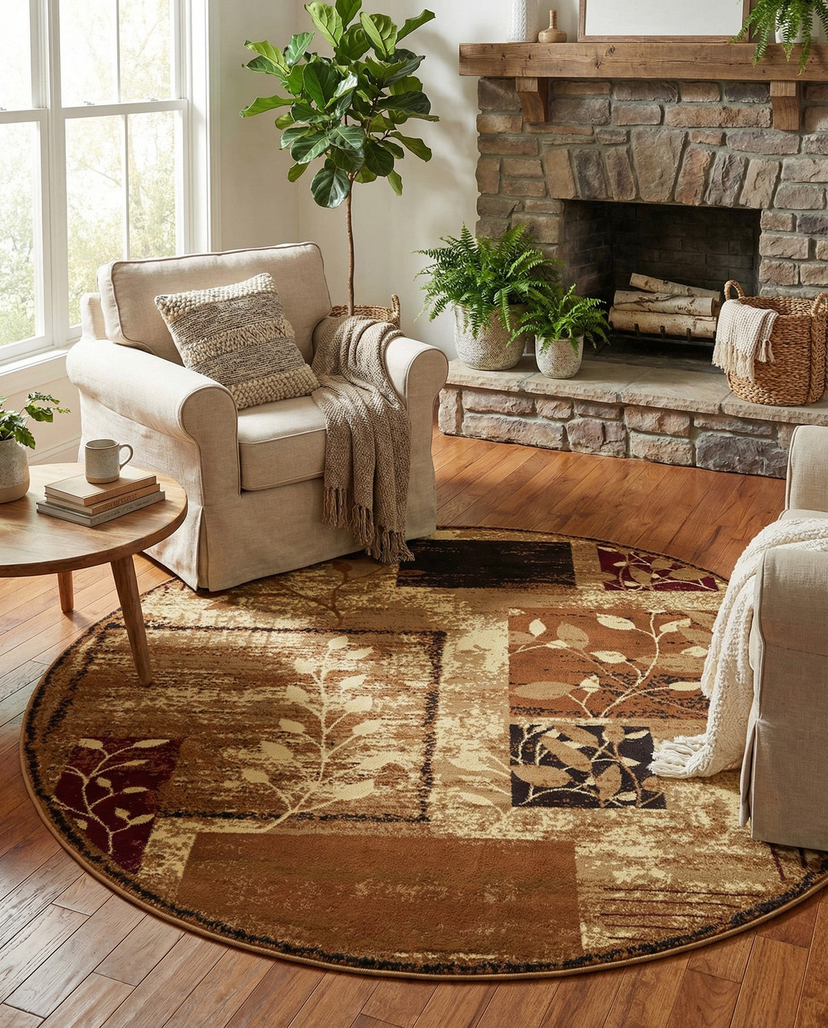 Bistro Lounge Collection Area Rug -  Affogato Round Beige  lifestyle 158