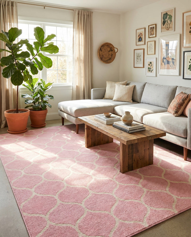 Trellis Mosaic Collection Area Rug -  Pergolatown (Light Pink) Rectangle Light Pink  lifestyle 18