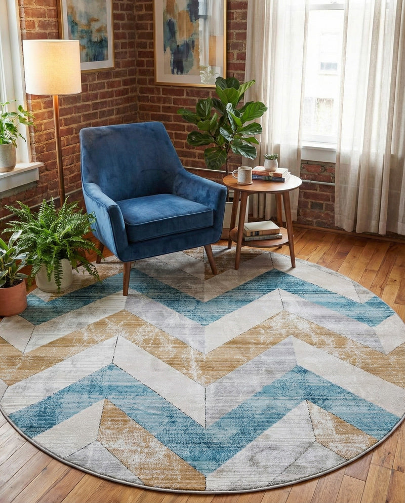 Dresden Elegance Collection Area Rug -  Bautzen Round Blue  lifestyle 40