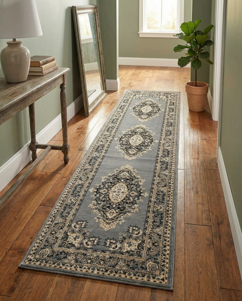 Tabriz Tapestry Collection Area Rug - Azerbaijan (Gray) Runner Gray  lifestyle 55