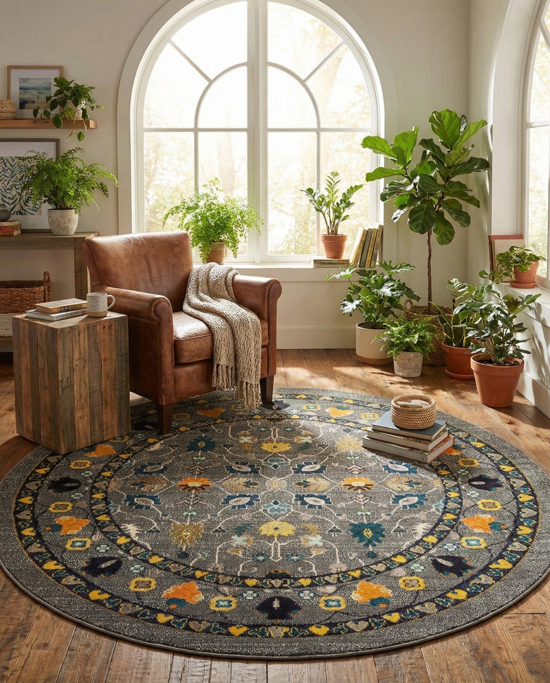 Chateau Elegance Collection Area Rug -  Luxembourg Round Gray  lifestyle 62