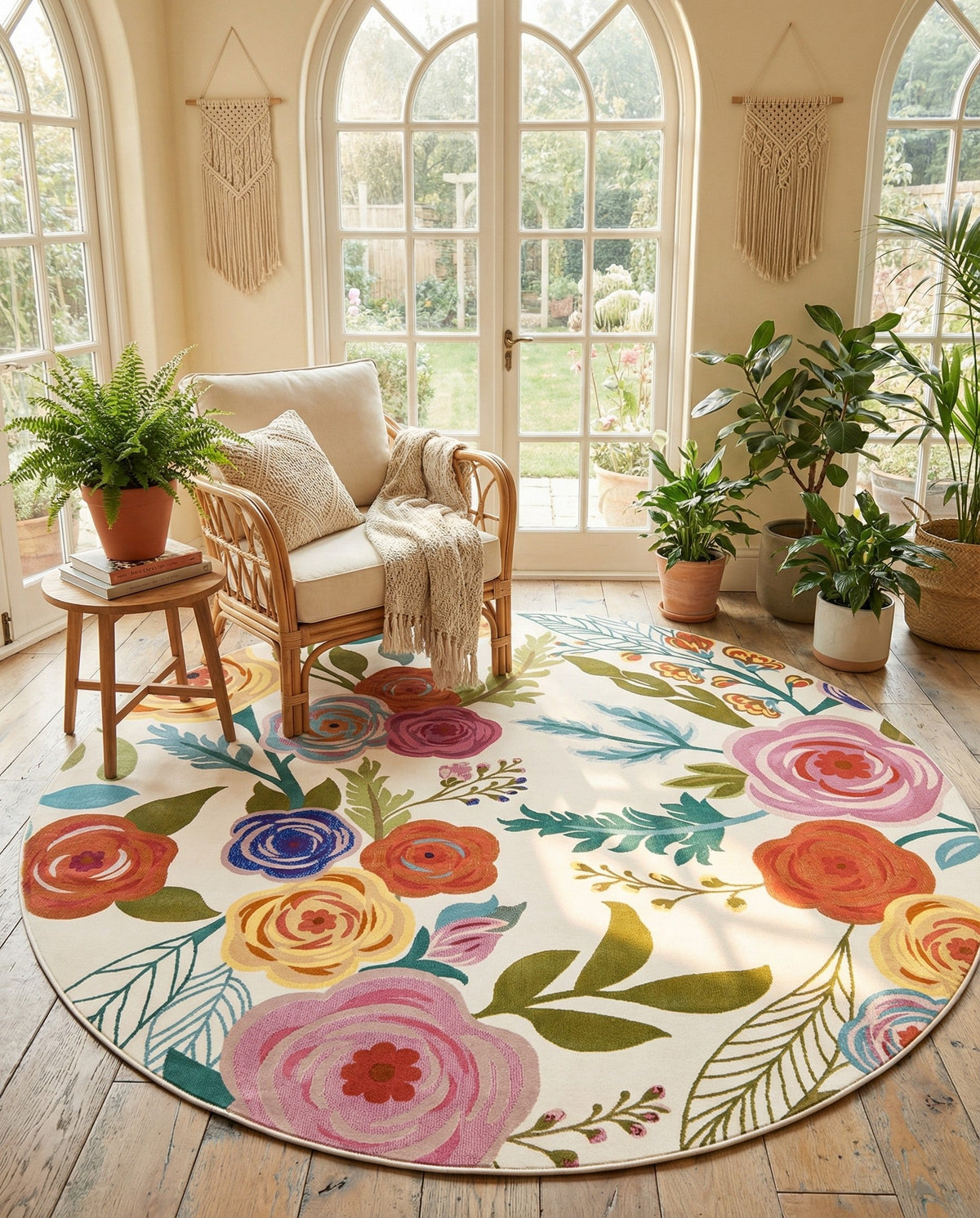 Meadow Breeze Collection Area Rug -  Petal Round Ivory  lifestyle 55