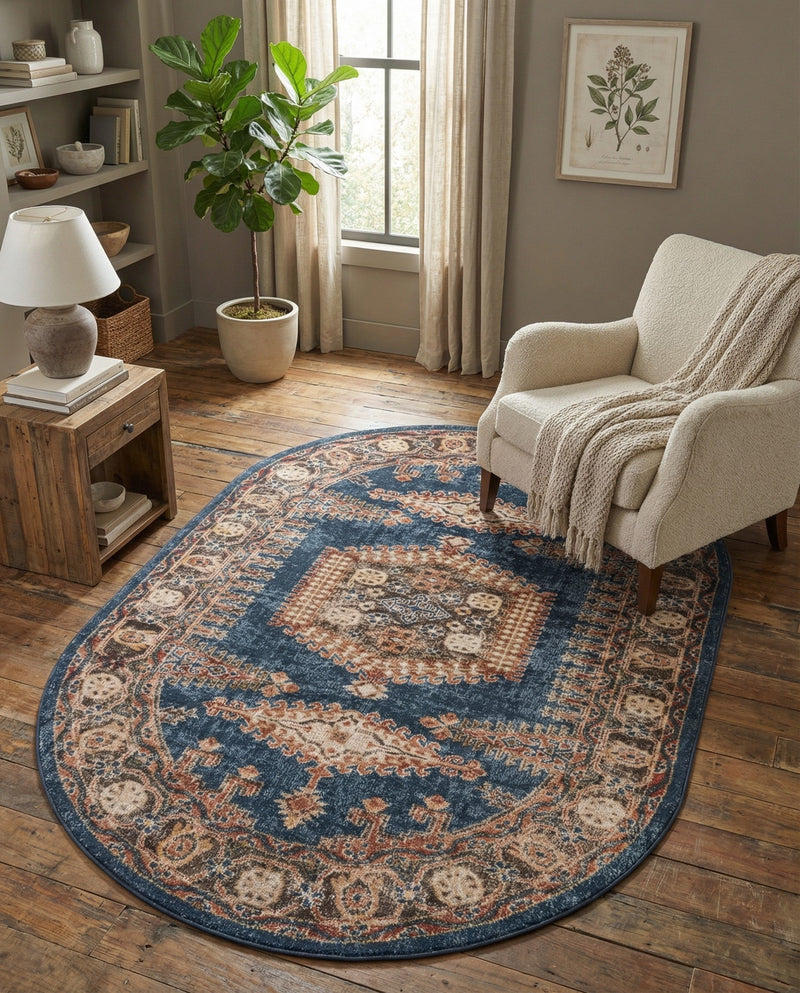 Eden Oasis Collection Area Rug -  Refuge (Blue) Oval Blue  lifestyle 62