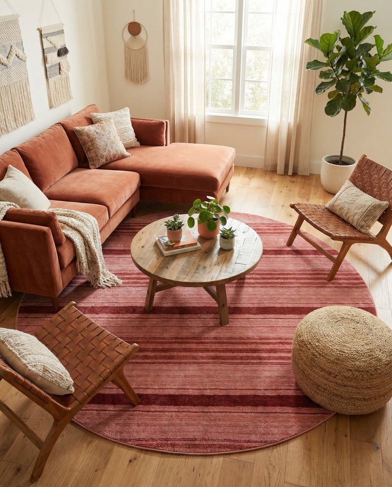 Jewel Oasis Collection Area Rug - Sapphire (Rusty Pink Rose) Round Rusty Pink Rose  lifestyle 48