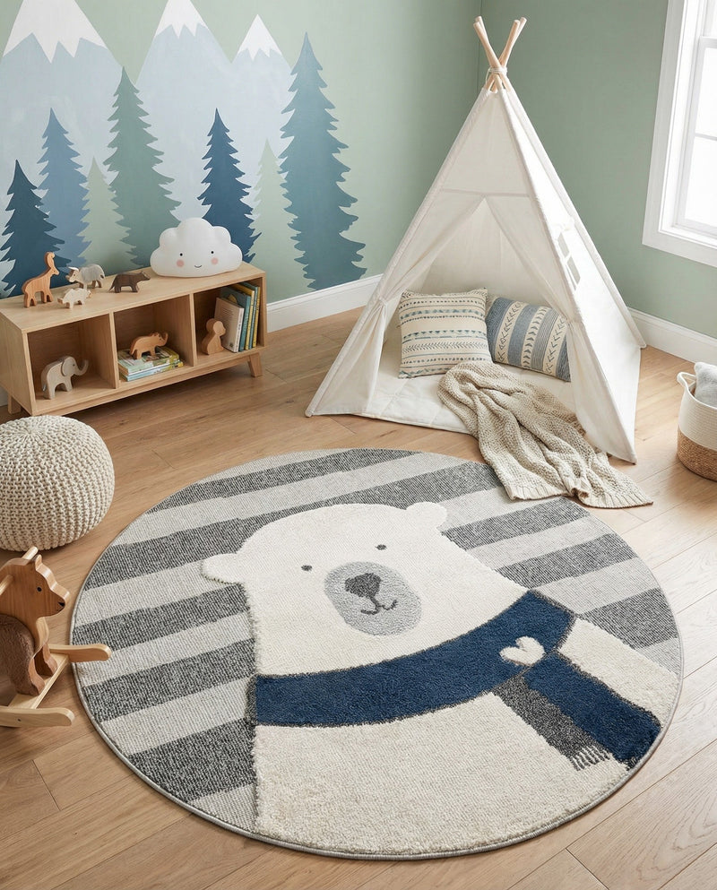 Wonder Tykes Collection Area Rug -  Dreamland Round Gray  lifestyle 45