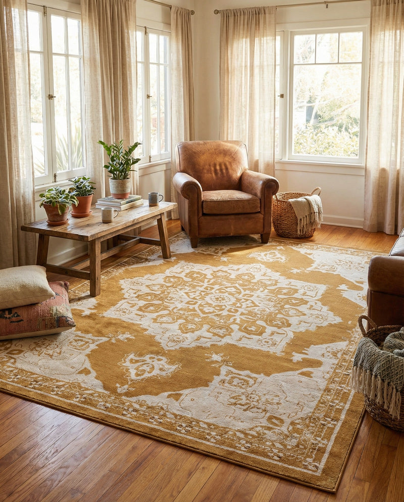 Eden Oasis Collection Area Rug -  Tranquility (Yellow) Rectangle Yellow  lifestyle 10