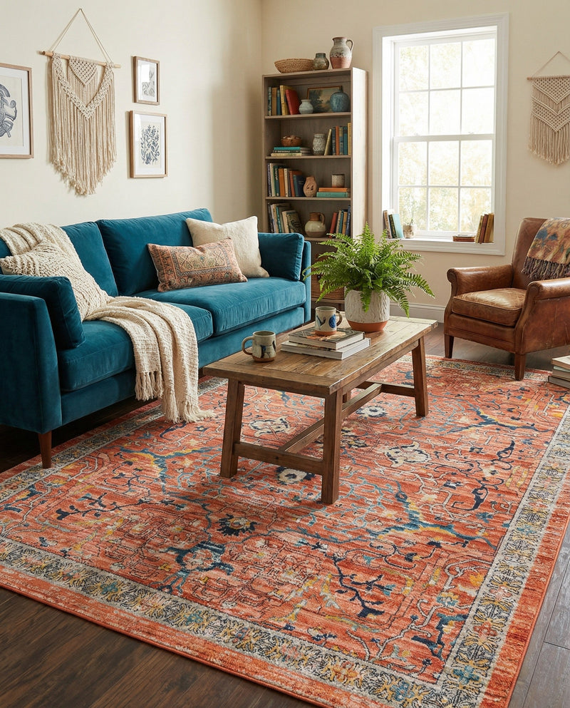 Seville Stripes Collection Area Rug -  Malaga (Brick Red) Rectangle Brick Red  lifestyle 31