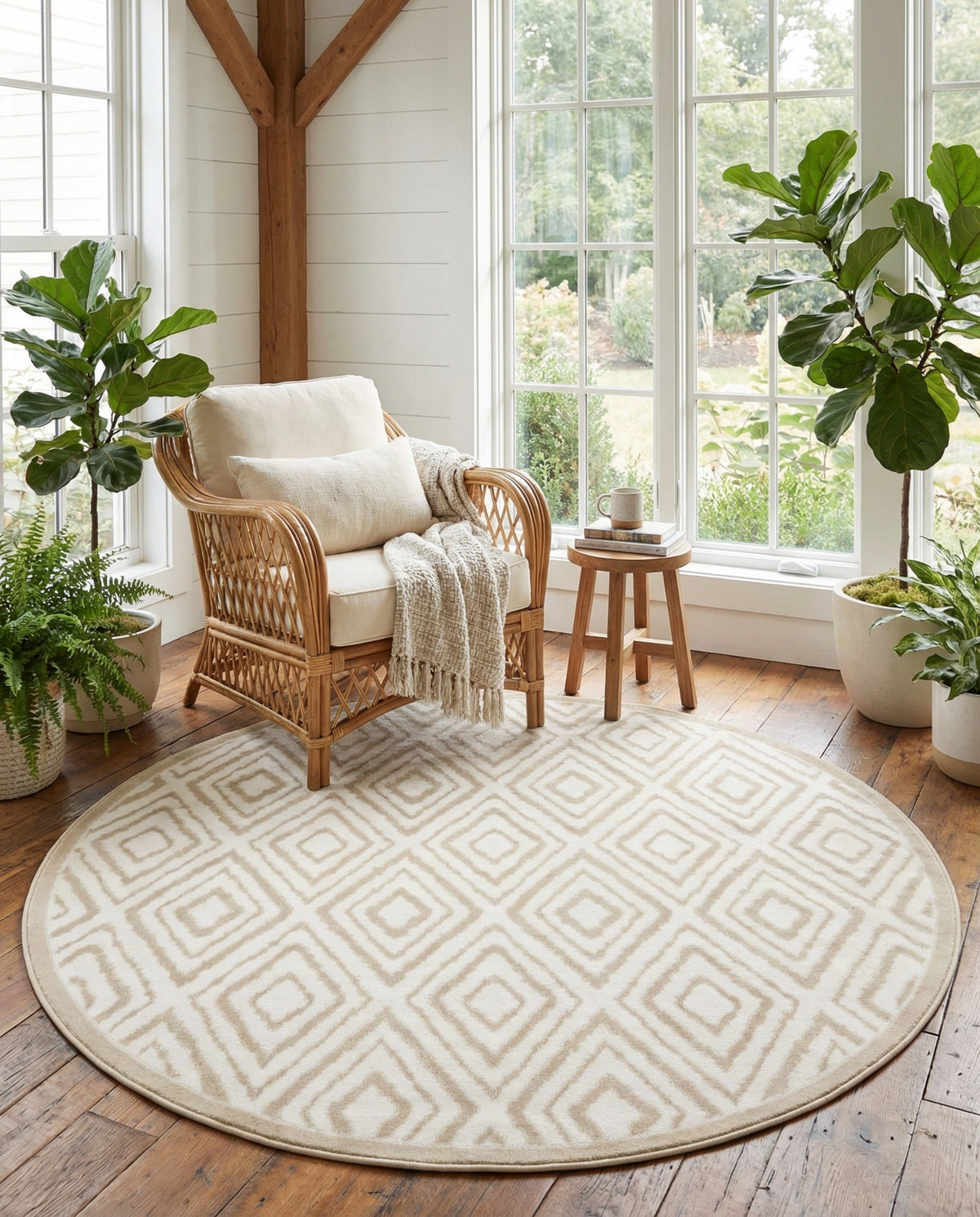Sanctuary Retreat Collection Area Rug -  Oasis Round Snow White  lifestyle 57