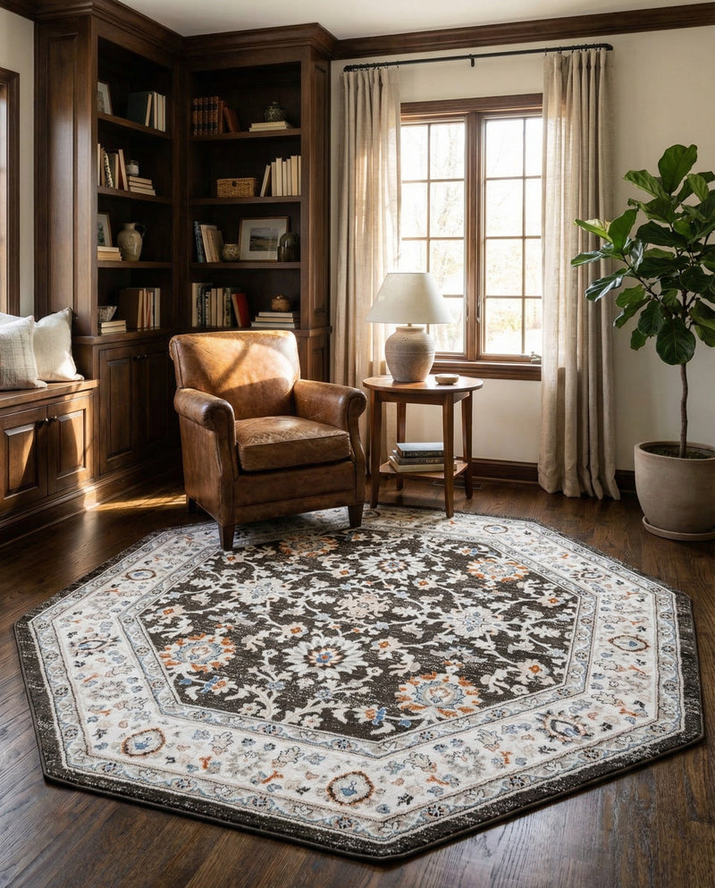 Savannah Elegance Collection Area Rug - Augusta (Fume Gray) Octagon Fume Gray  lifestyle 78