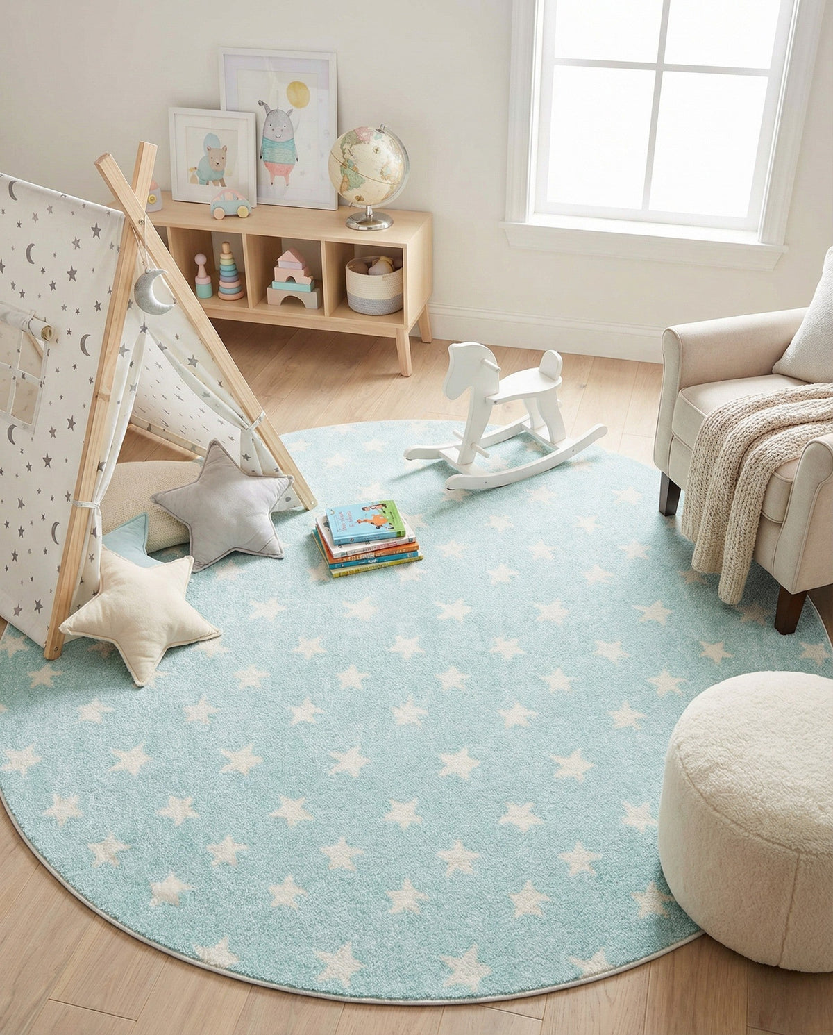 Wonder Tykes Collection Area Rug -  Mosaic Round Clear Blue  lifestyle 160