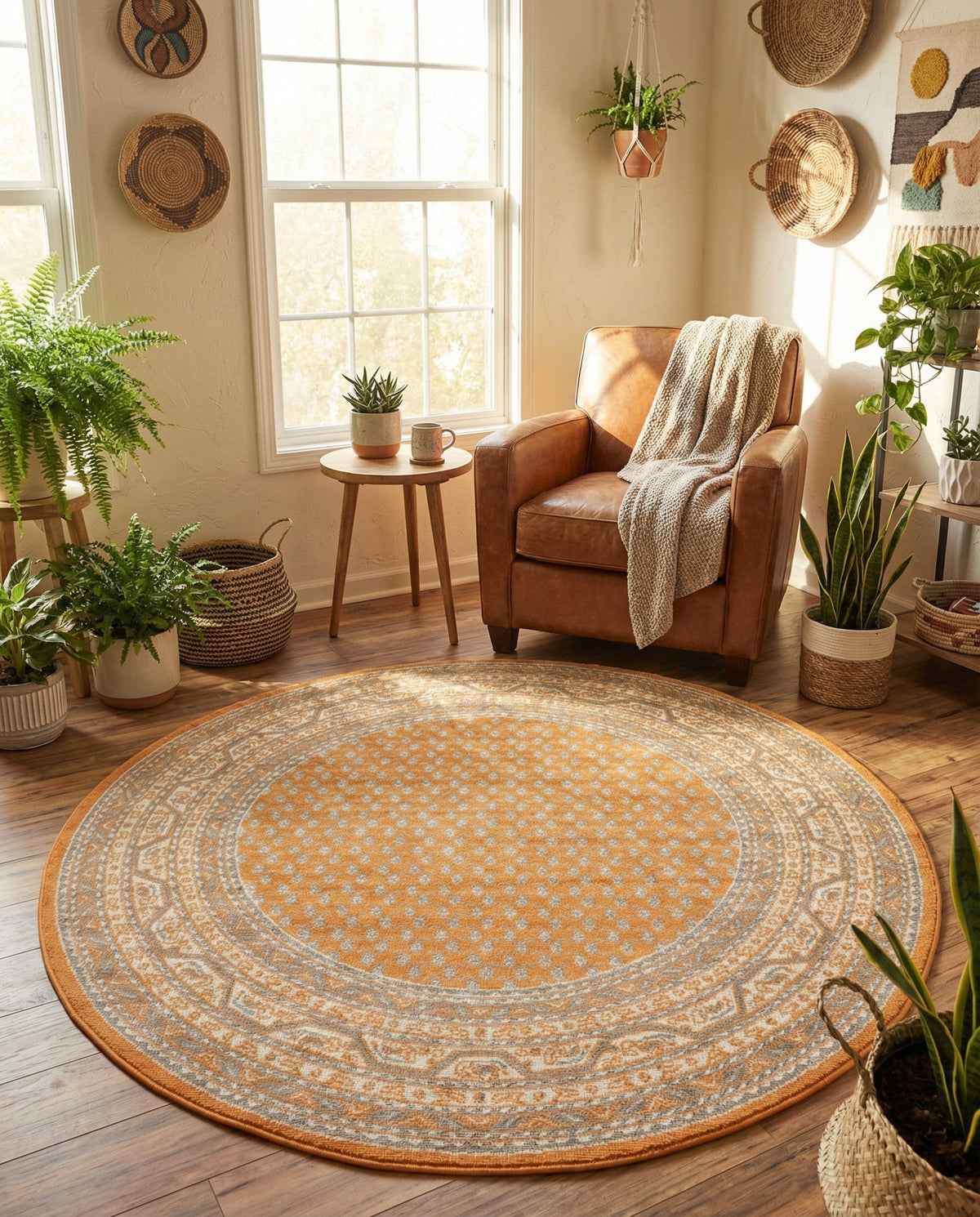 Soho Elegance Collection Area Rug -  Mercer (Orange) Round Orange  lifestyle 51