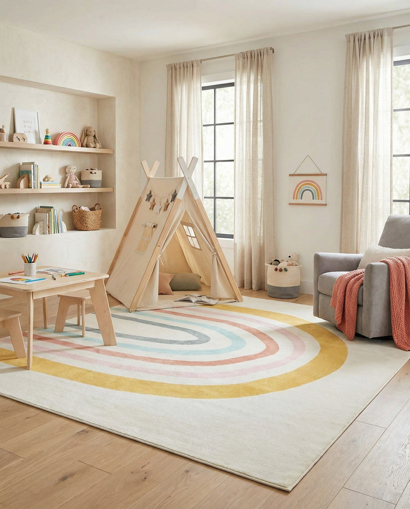 Wonder Tykes Collection Area Rug -  Illusion Rectangle Ivory  lifestyle 10