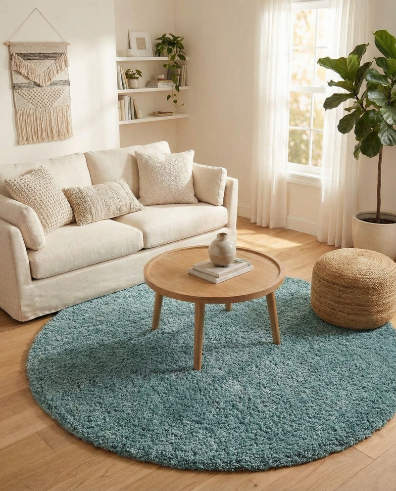 Plush Oasis Collection Area Rug - Serenity (Light Slate Blue) Round Light Slate Blue  lifestyle 73