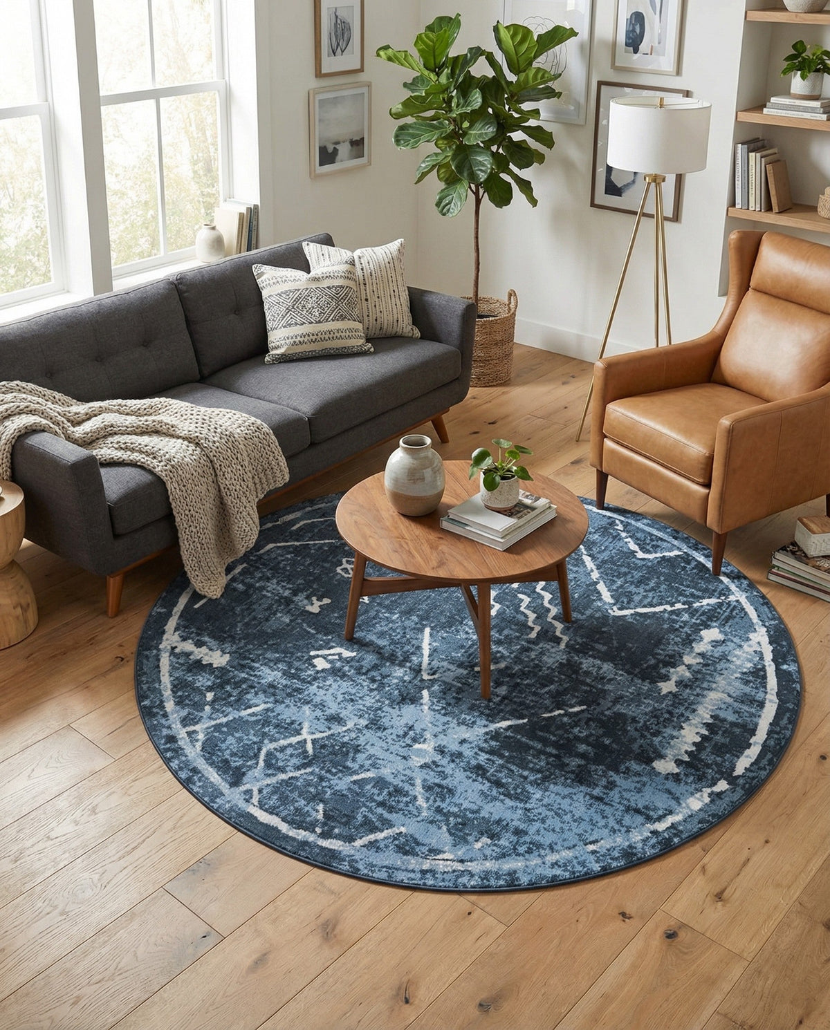 Aegean Elegance Washables Collection Area Rug - Santorini Round Navy Blue  lifestyle 142