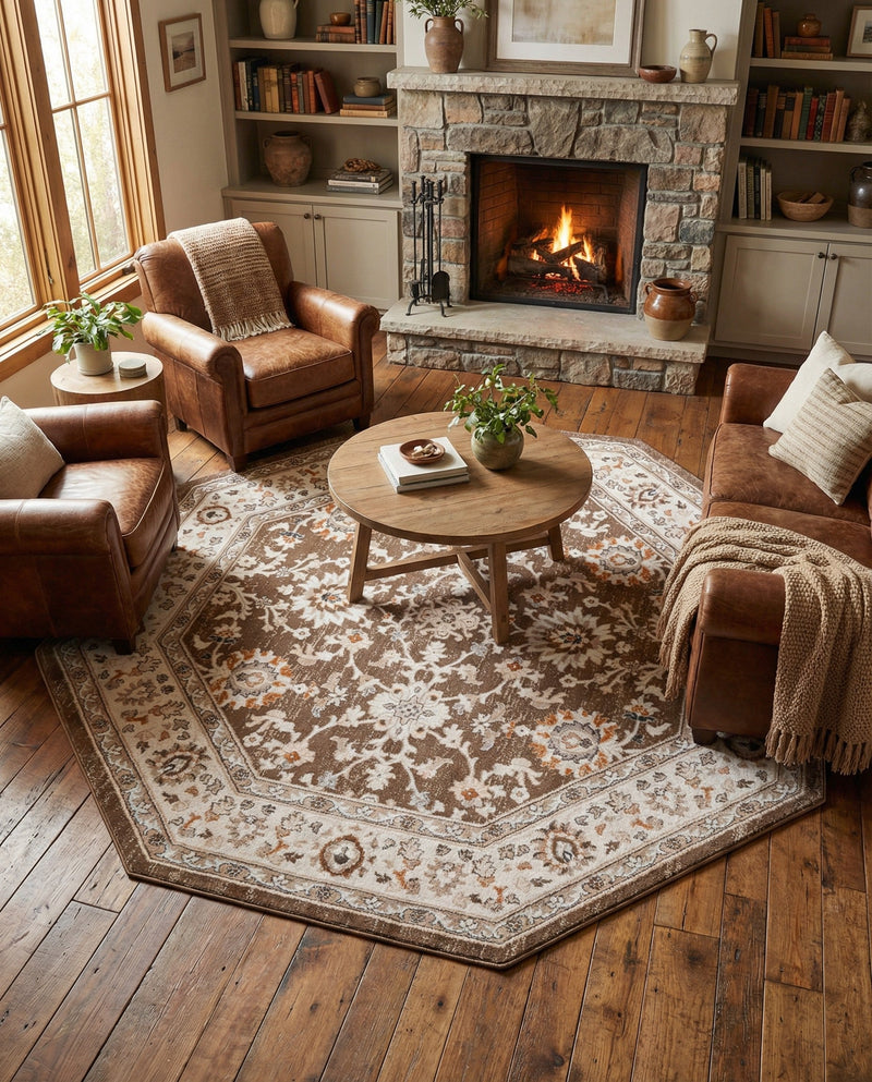 Savannah Elegance Collection Area Rug - Augusta (Brown) Octagon Brown  lifestyle 76