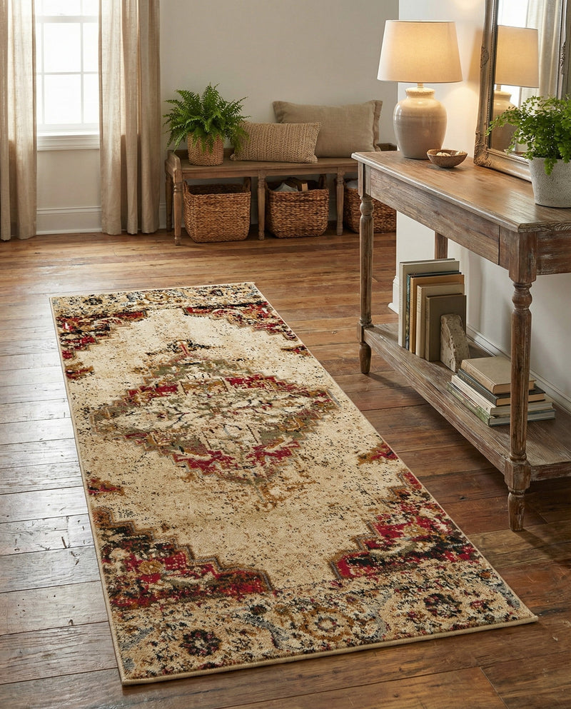 Neptune Elegance Collection Area Rug -  Naiad Runner Burgundy Beige  lifestyle 43