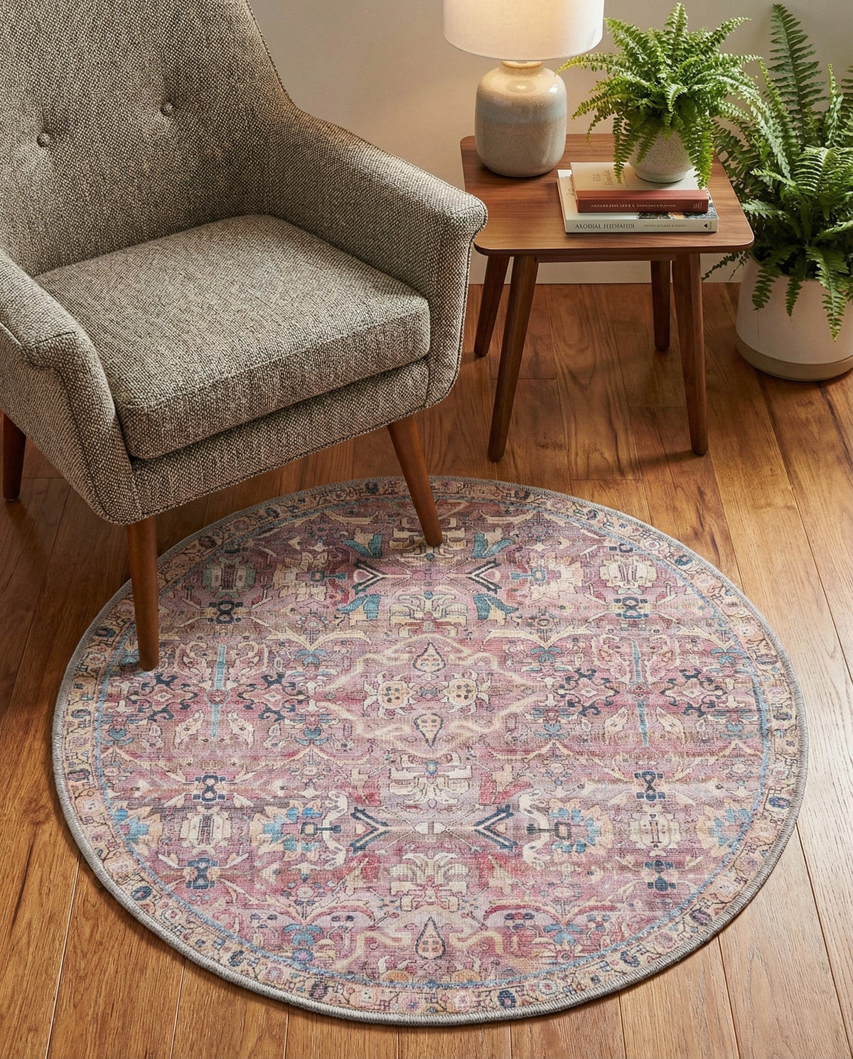 Vintage Memories Collection Area Rug -  Memories Round Pink  lifestyle 127