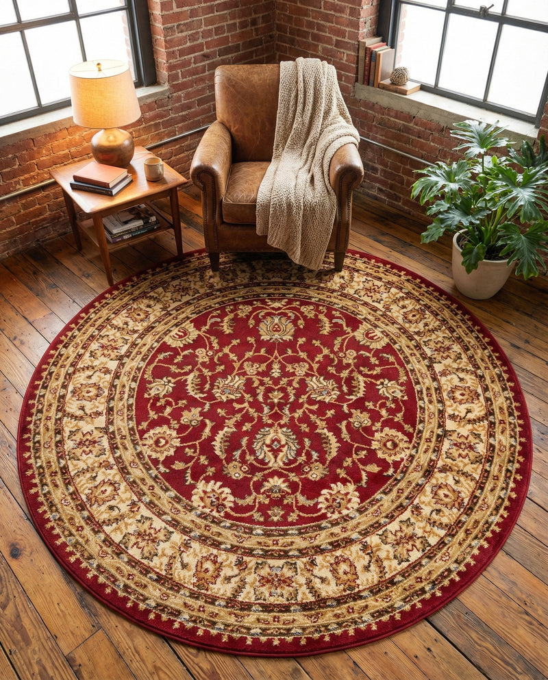 Jaipur Elegance Collection Area Rug -  Nahargarh (Red) Round Red  lifestyle 34