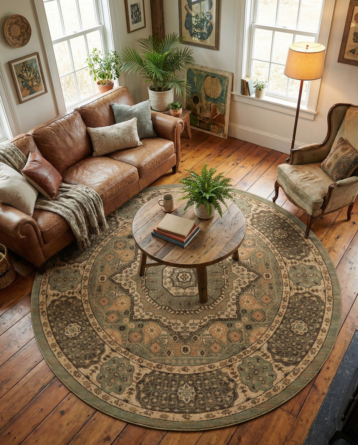 Ottoman Elegance Collection Area Rug -  Ephesus Round Light Green  lifestyle 102