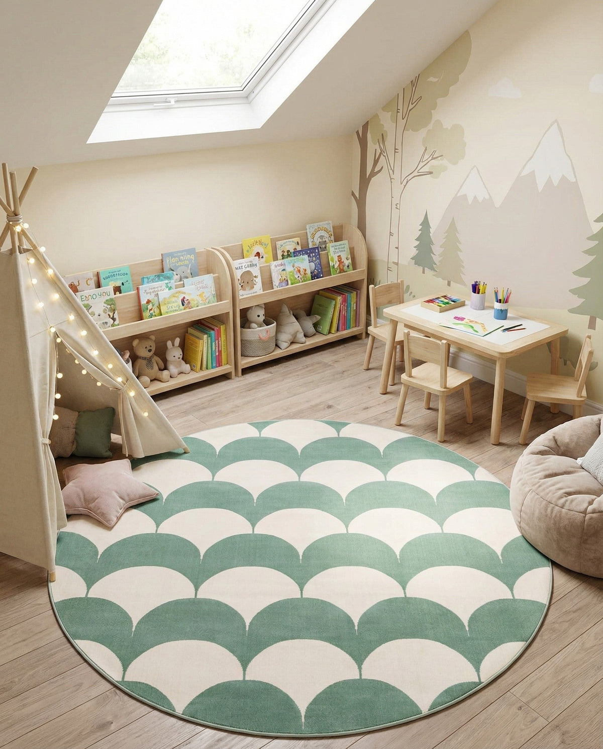Wonder Tykes Collection Area Rug - Sparklewood Round Soft Green  lifestyle 133
