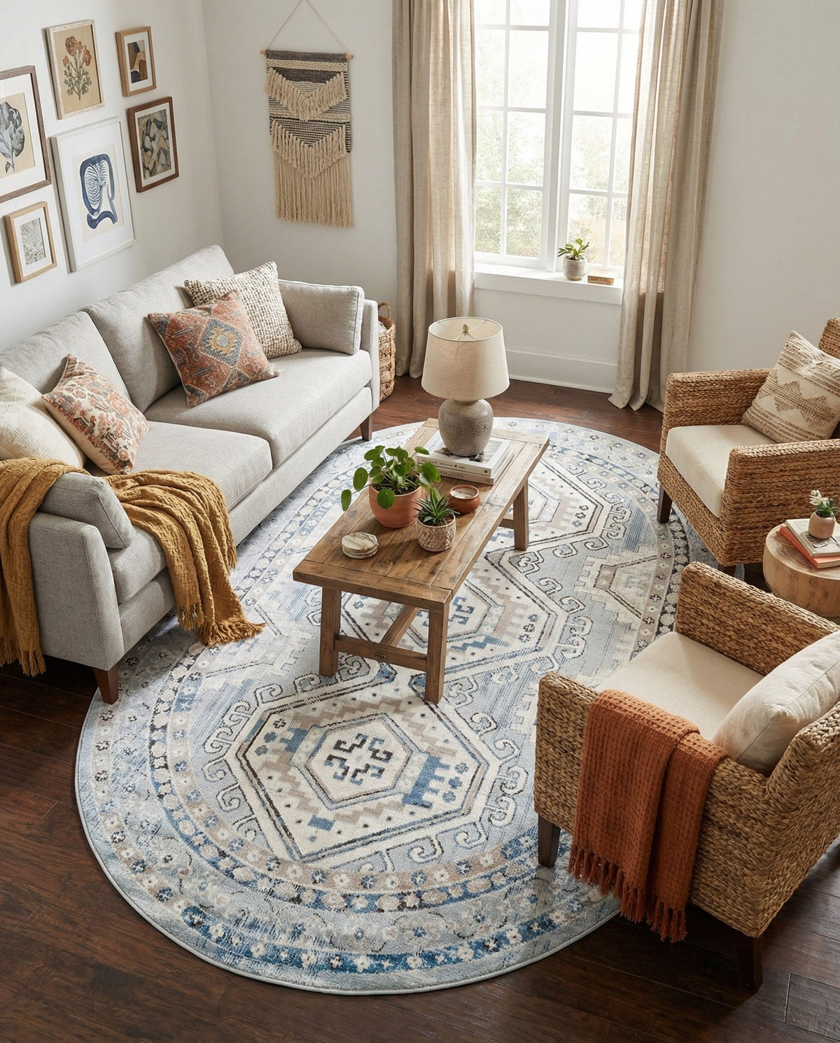 Savannah Elegance Collection Area Rug -  Tybee (Aqua Blue) Oval Aqua Blue  lifestyle 101