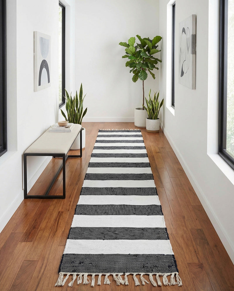 Tassel Trail Collection Area Rug - Pathway (Navy Blue) Runner Navy Blue  lifestyle 69
