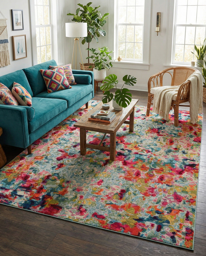 Chromatic Oasis Collection Area Rug -  Lagoon Rectangle Multi  lifestyle 20