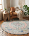 Savannah Series Collection Area Rug -  Augusta (Pink) Round Pink  lifestyle 74