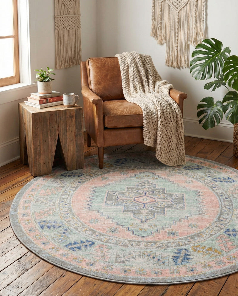 Savannah Series Collection Area Rug -  Augusta (Pink) Round Pink  lifestyle 74