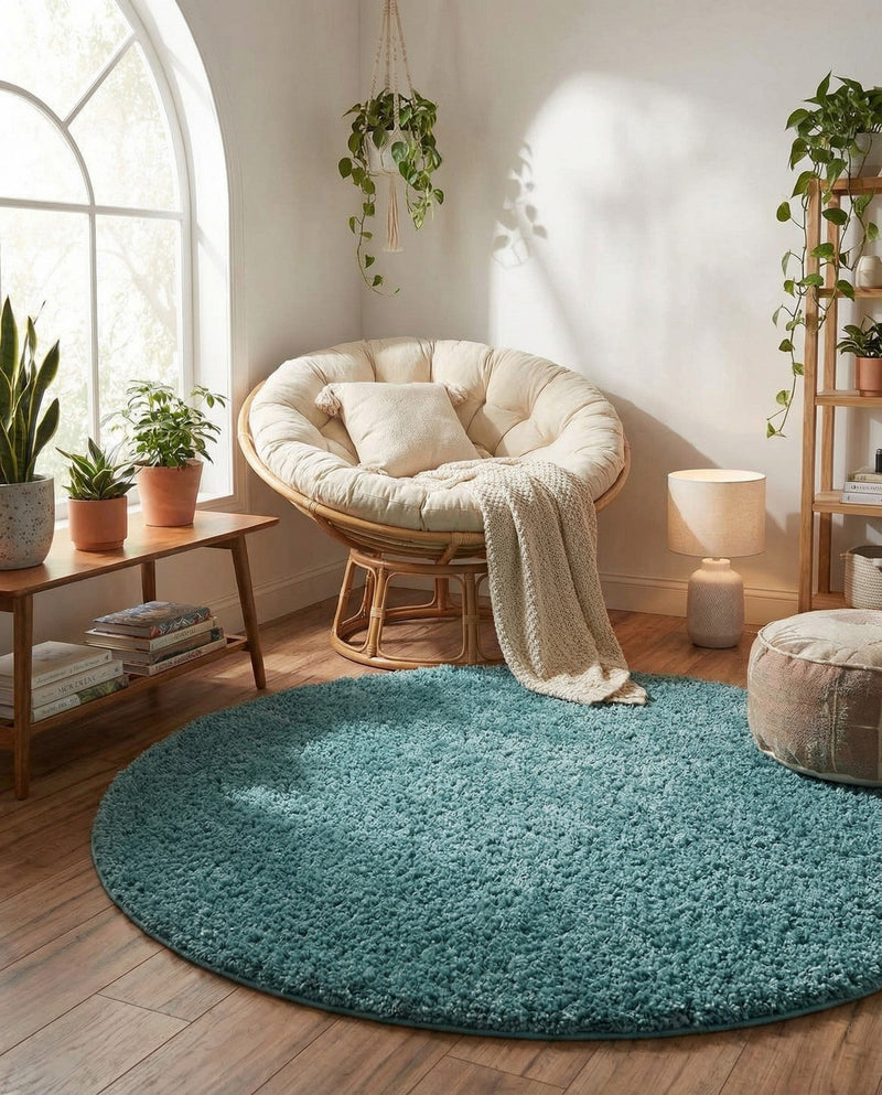 Cozy Comfort Shag Collection Area Rug - Haven (Turquoise) Round Turquoise  lifestyle 72