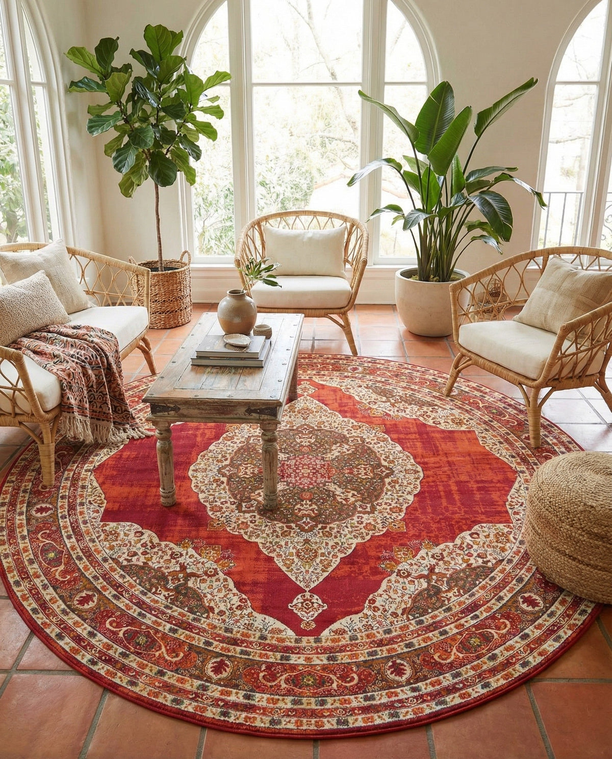 Caribbean Breeze Collection Area Rug -  Windward Round Red  lifestyle 157