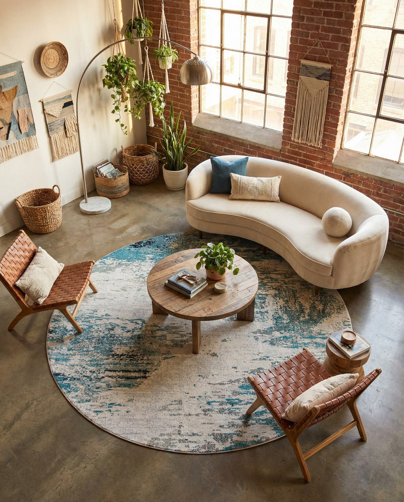 Colorburst Oasis Collection Area Rug -  Tropic Round Blue  lifestyle 64